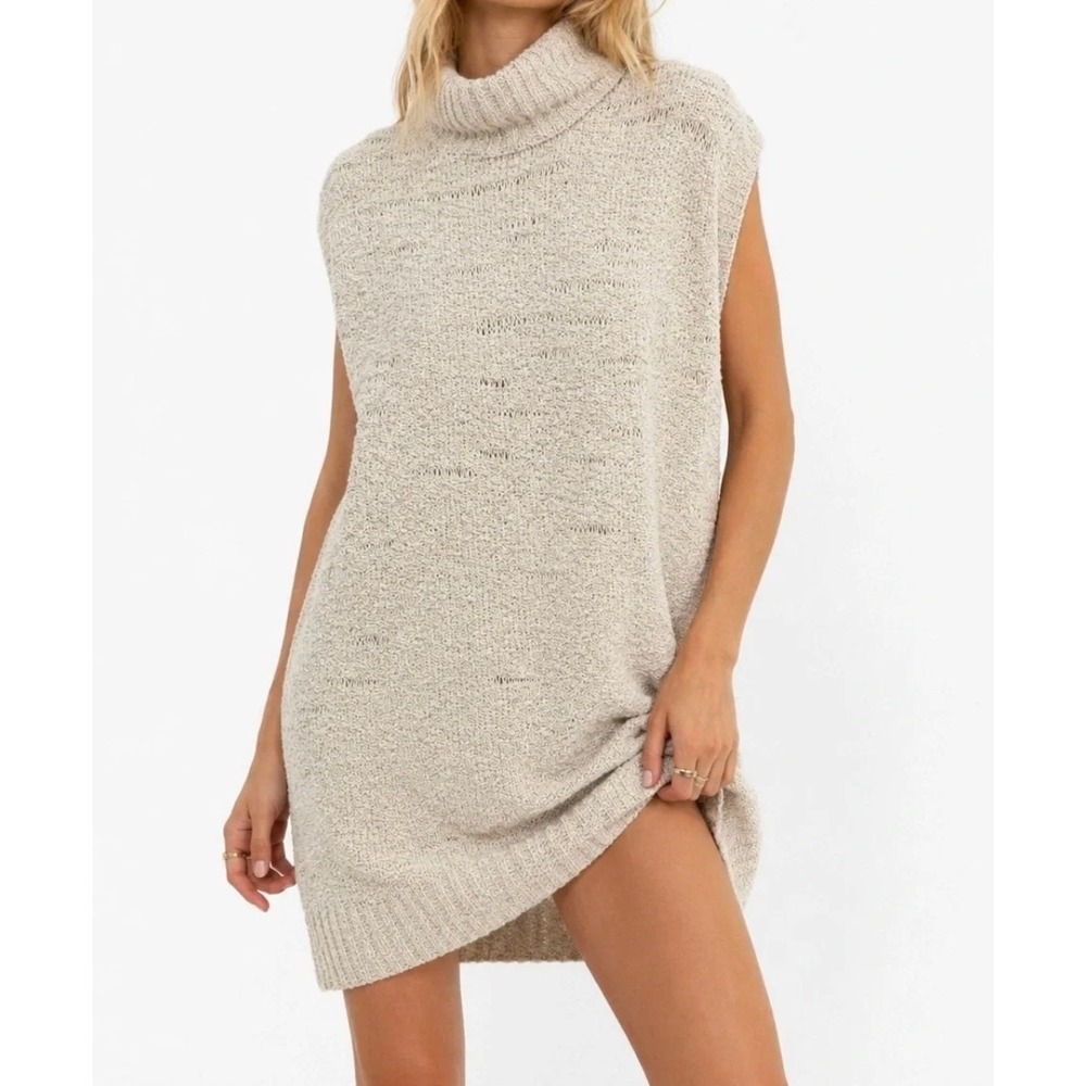 Free People FP Beach Cream Knit Mini Mock Neck Sleeveless Cover Up Dress XS